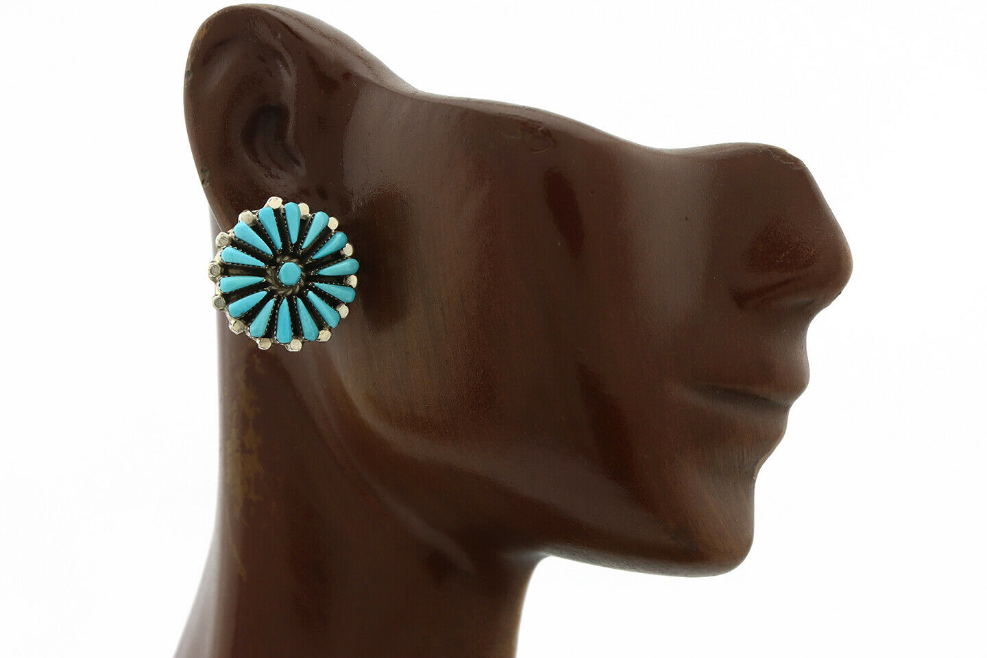 Zuni Earrings .925 Silver Petti Point Natural Blue Turquoise Native Artist C.80s