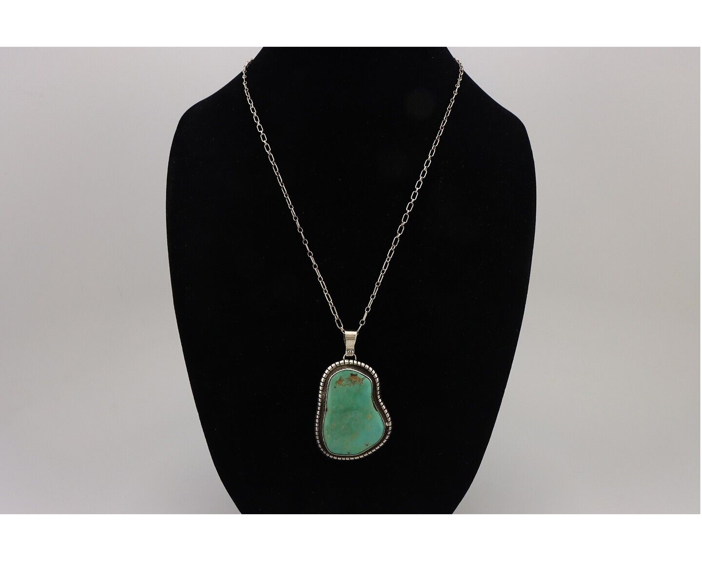 Navajo Necklace 925 Silver Natural Whole Slab Turquoise Signed Pictograph C.80's