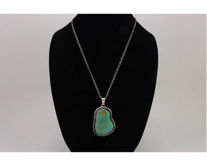 Navajo Necklace 925 Silver Natural Whole Slab Turquoise Signed Pictograph C.80's