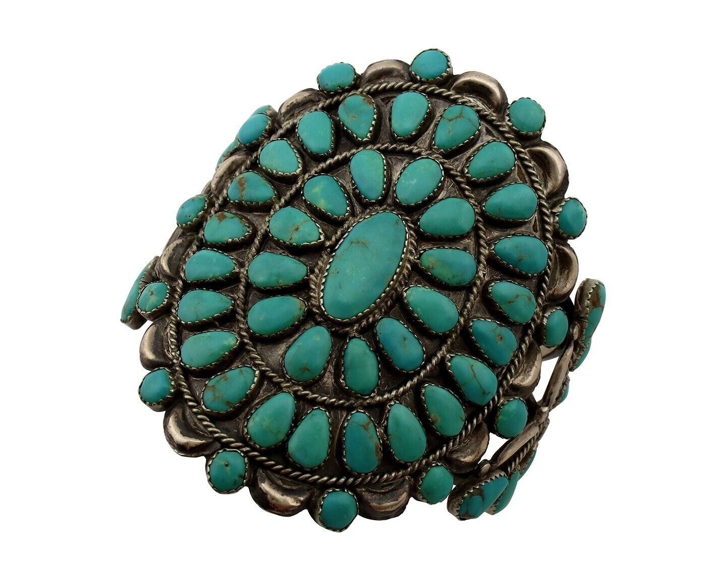 Navajo Link Bracelet .925 Silver Natural Blue Turquoise Artist Robert Gene C80s