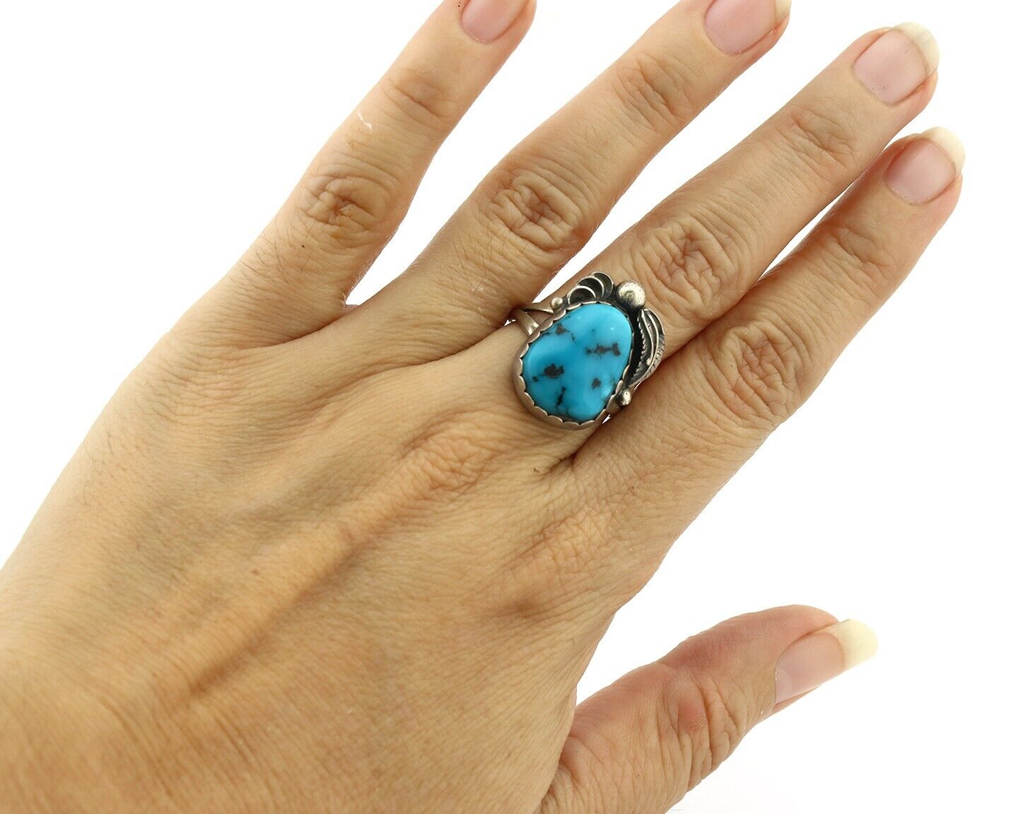 Navajo Ring .925 Silver Natural Blue Mined Southwest Turquoise Native Artist C80