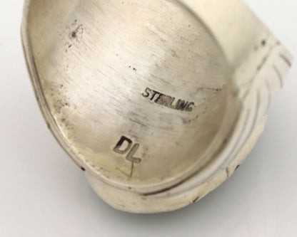 Navajo Ring .925 Silver Natural Green Malachite Artist Signed DL C.1980's