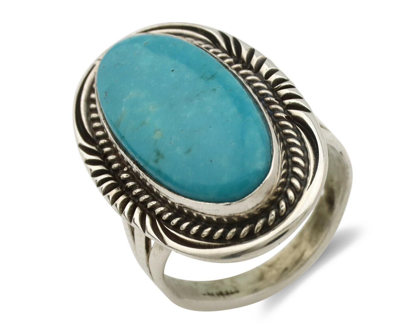 Navajo Ring .925 Silver Blue Gem Turquoise Native American Artist C.80's