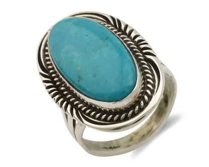 Navajo Ring .925 Silver Blue Gem Turquoise Native American Artist C.80's
