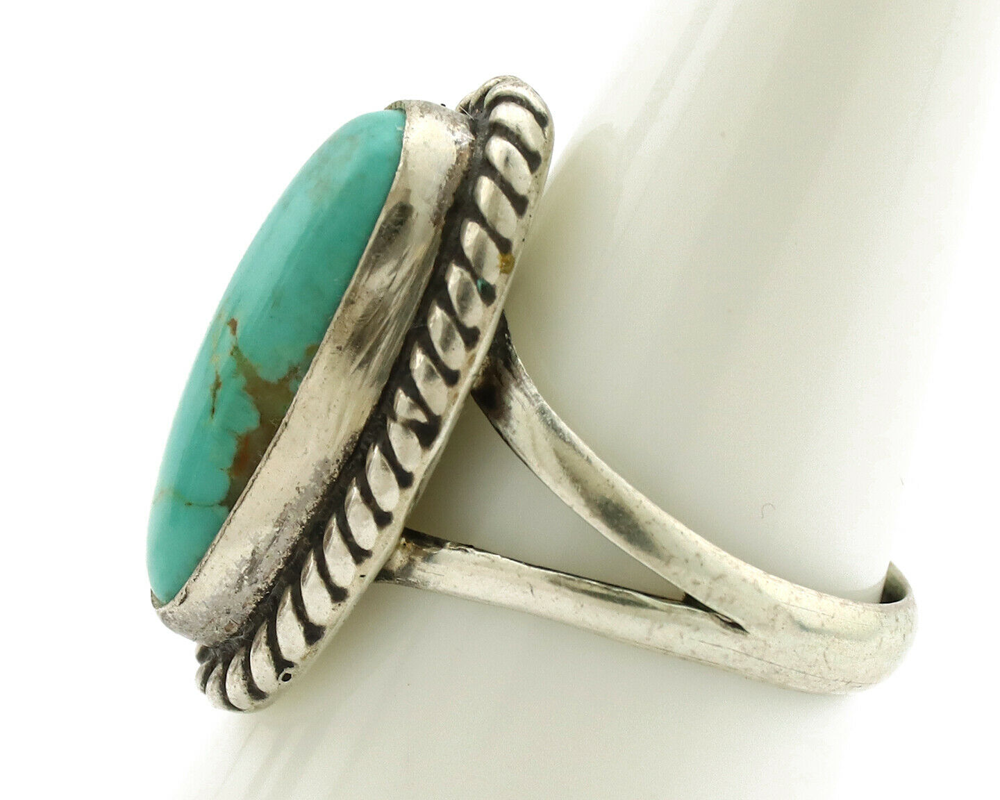 Navajo Ring .925 Silver Kingman Turquoise Native American Artist C.1980's