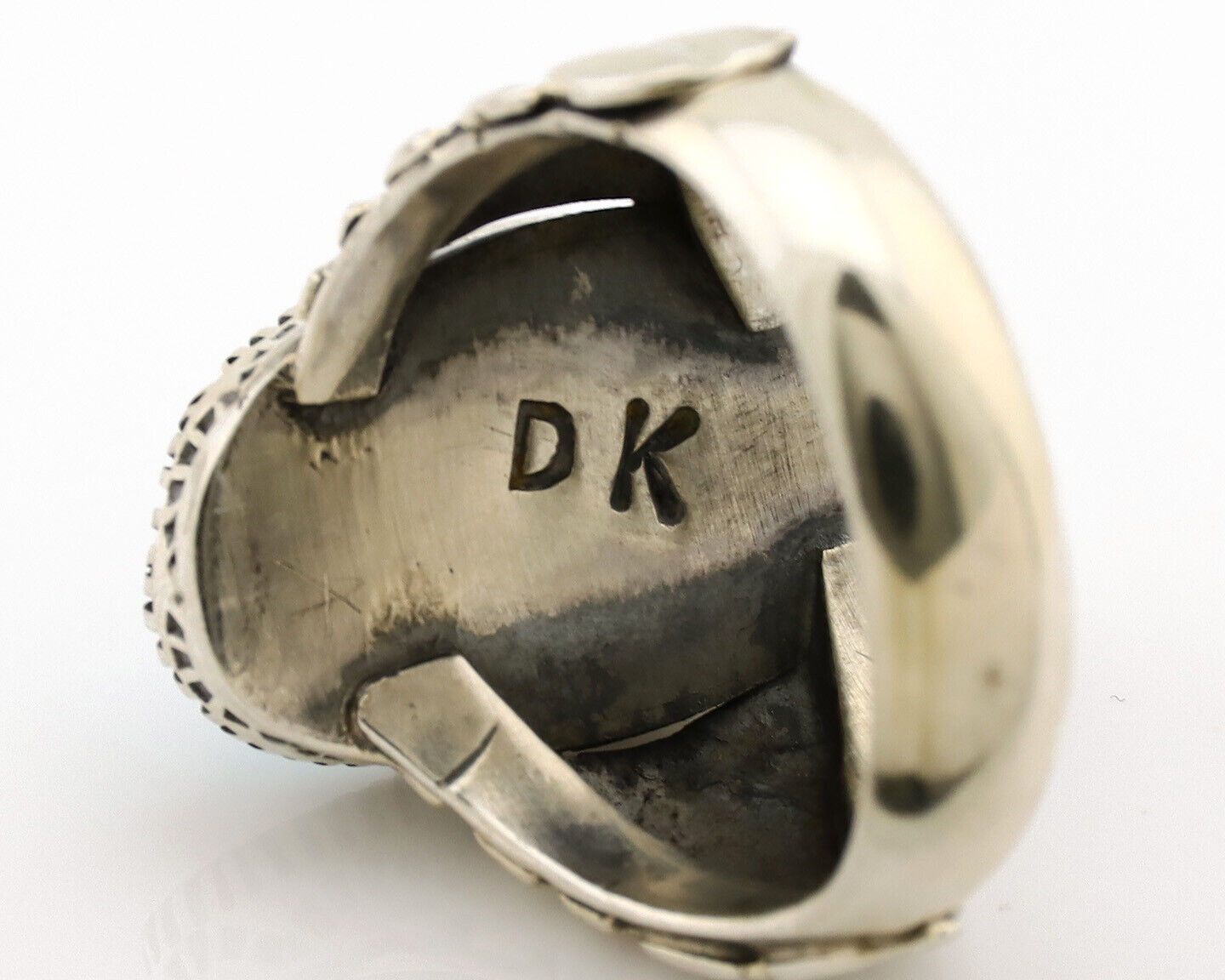 Navajo Ring .925 Silver Sleeping Beauty Turquoise Artist Signed DK C.80's