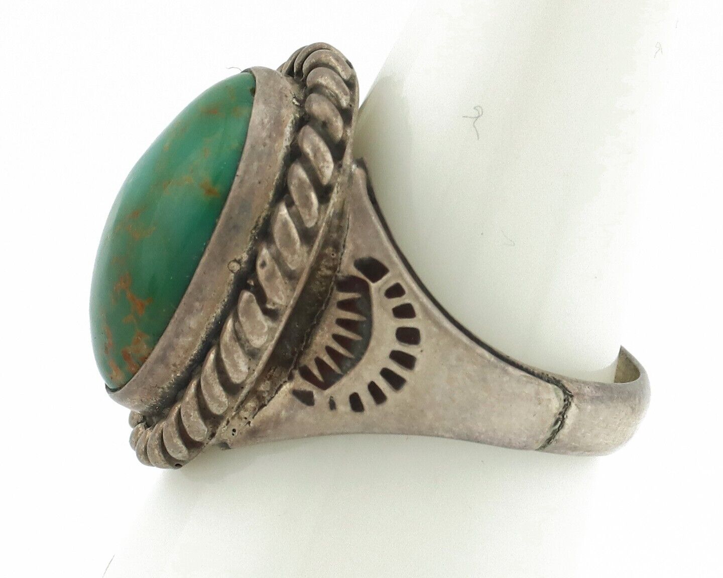 Navajo Ring .925 Silver Blue Gem Turquoise Native American Signed C.80's