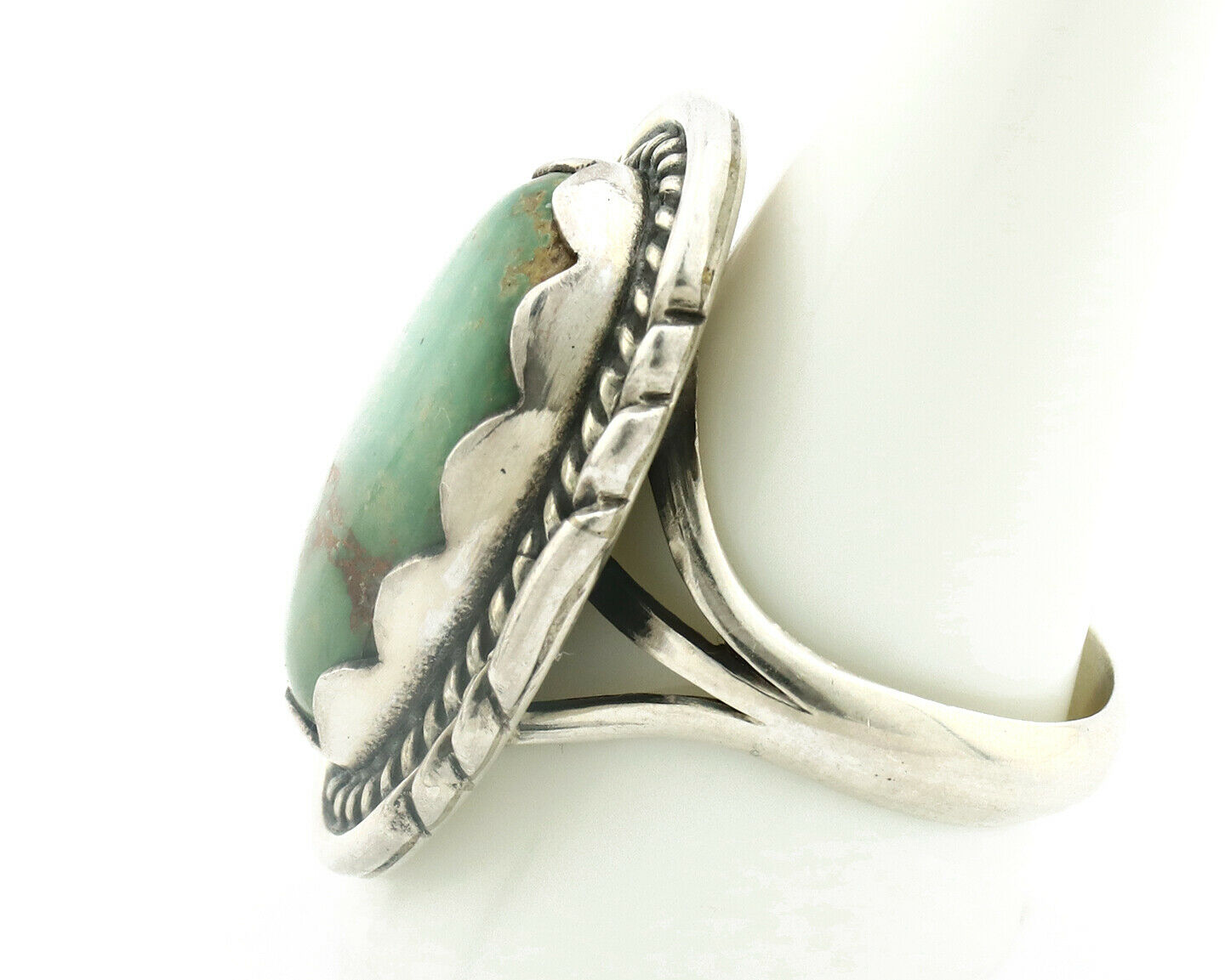 Navajo Ring .925 Silver Natural Green Turquoise Signed Apache C.80's