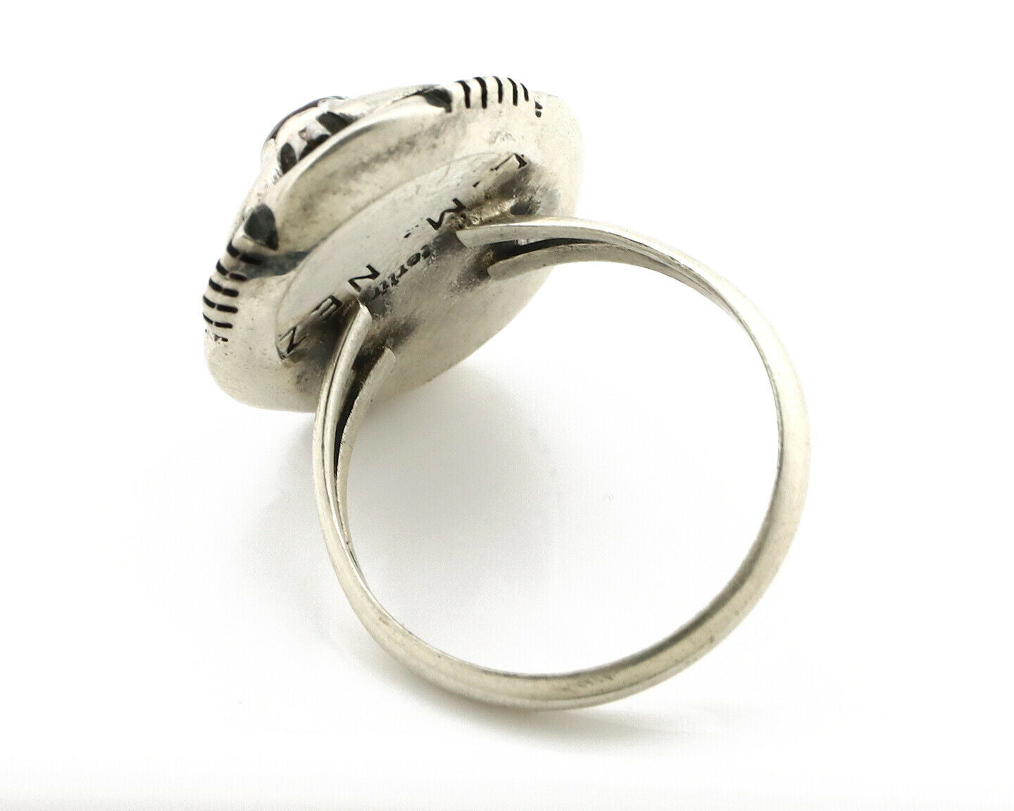 Navajo Ring .925 Silver Spiderweb Turquoise Artist Signed L. M. Nez C80s