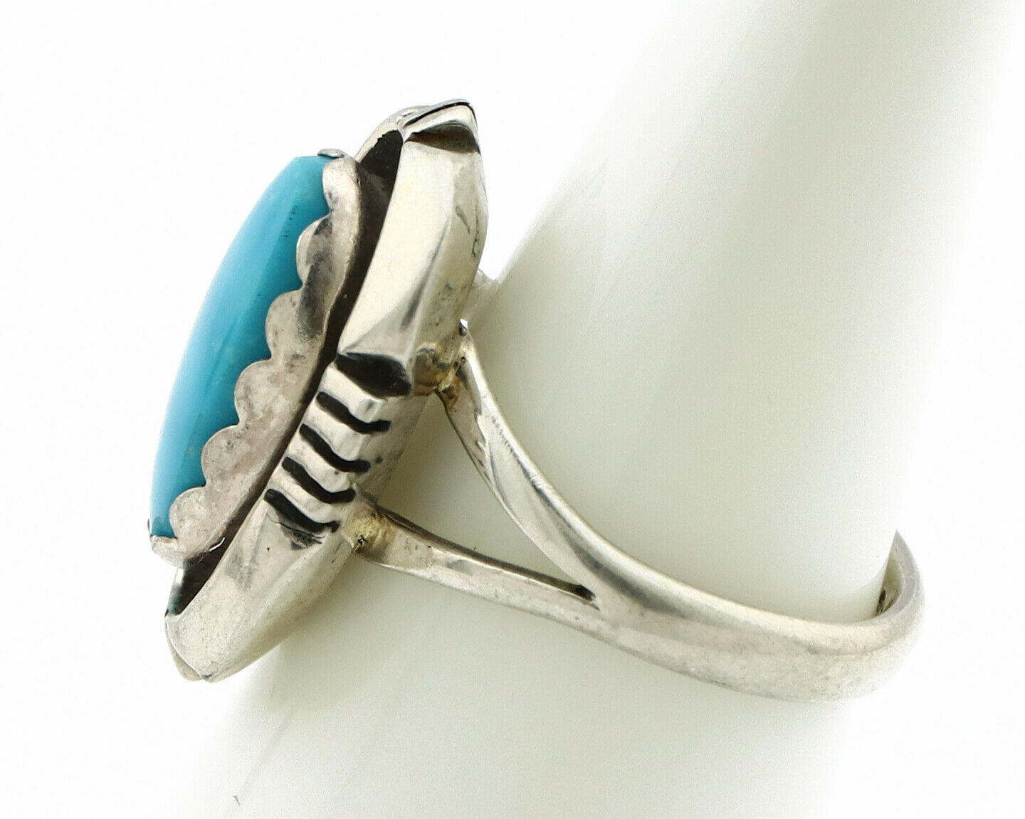 Navajo Ring .925 Silver Blue Gem Turquoise Handmade Native American Artist C80s