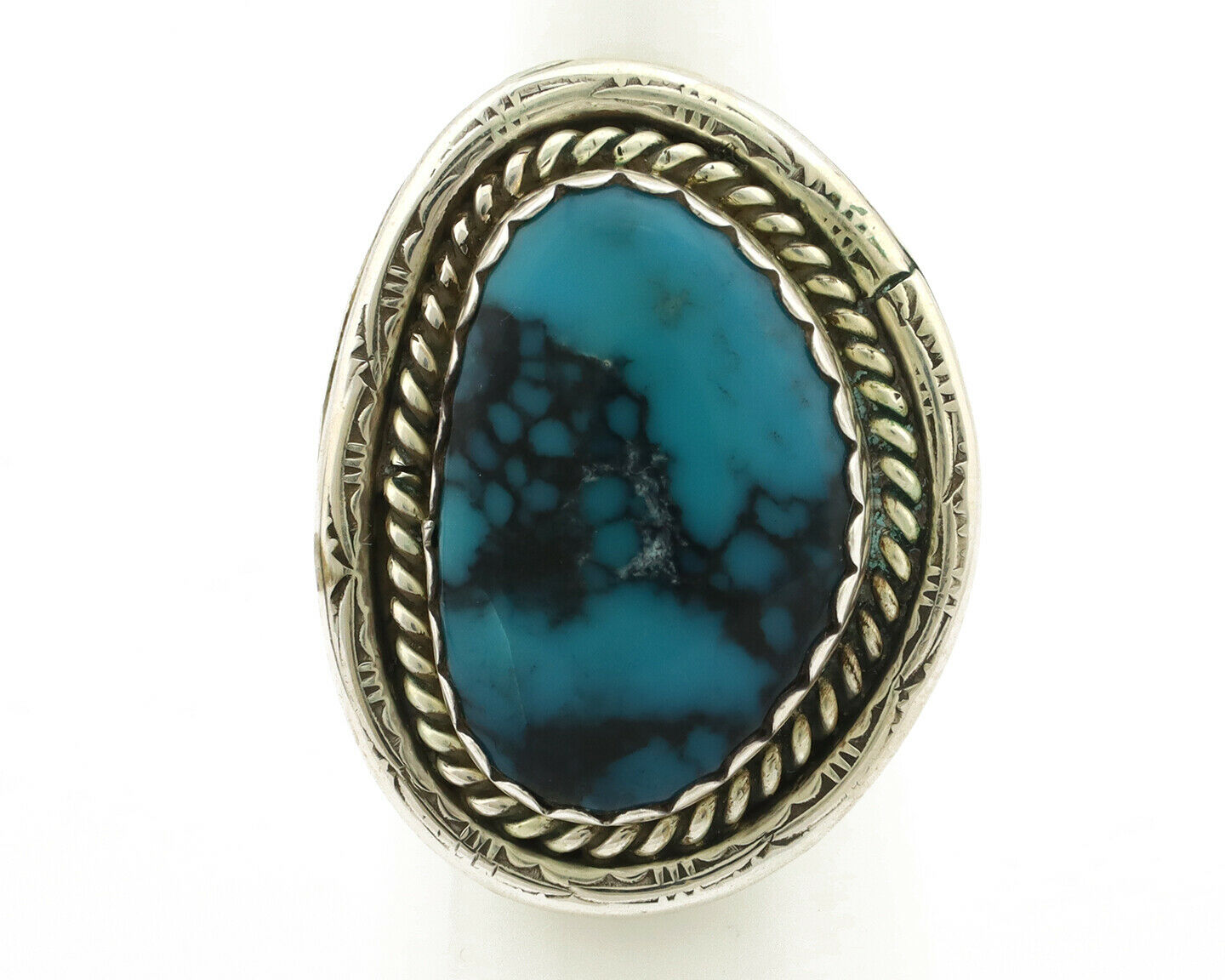 Navajo Ring .925 Silver Blue Spiderweb Turquoise Native American C.80's