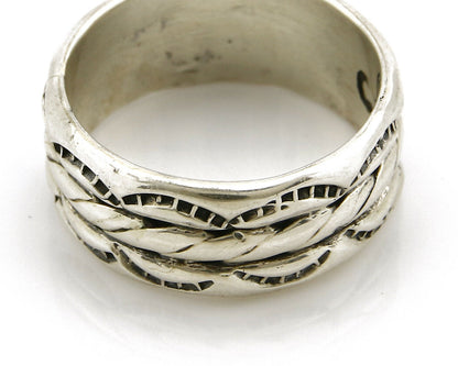 Navajo Ring .925 Silver Handmade Hand Stamped 3 Row Rope Band C.1980's Size 10