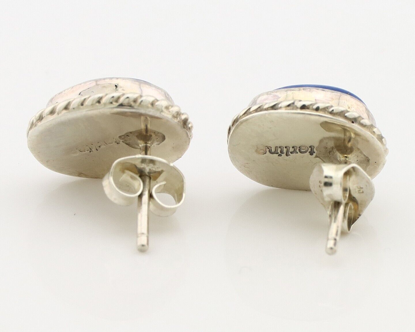 Navajo Earrings 925 Silver Natural Mined Lapis Native American Artist C80s