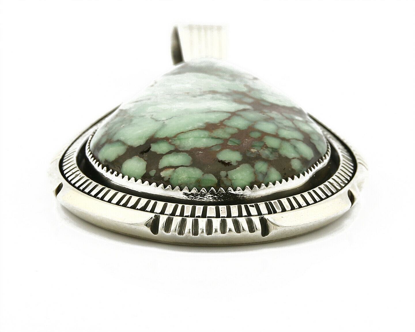 C. 1990 Rare Large Variscite Navajo Signed Begay .925 Silver Stamped Pendant