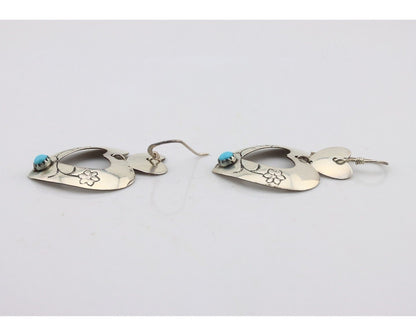 Navajo Dangle Heart Earrings Handmade 925 Silver Blue Turquoise Native Artist