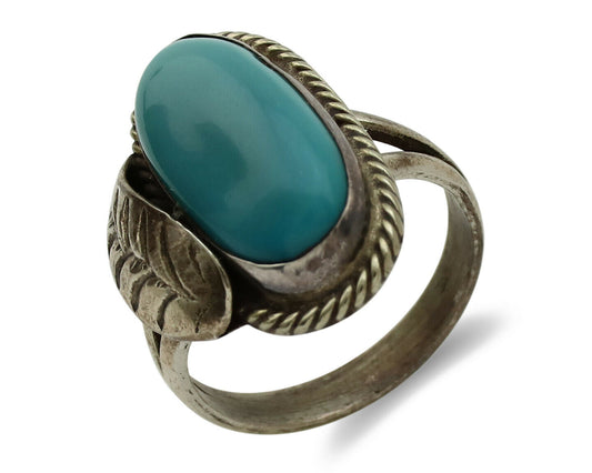 Navajo Ring .925 Silver Blue Turquoise Native American Artist C.1980's