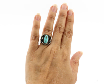Navajo Ring .925 Silver Kingman Turquoise Artist Signed F C.80's