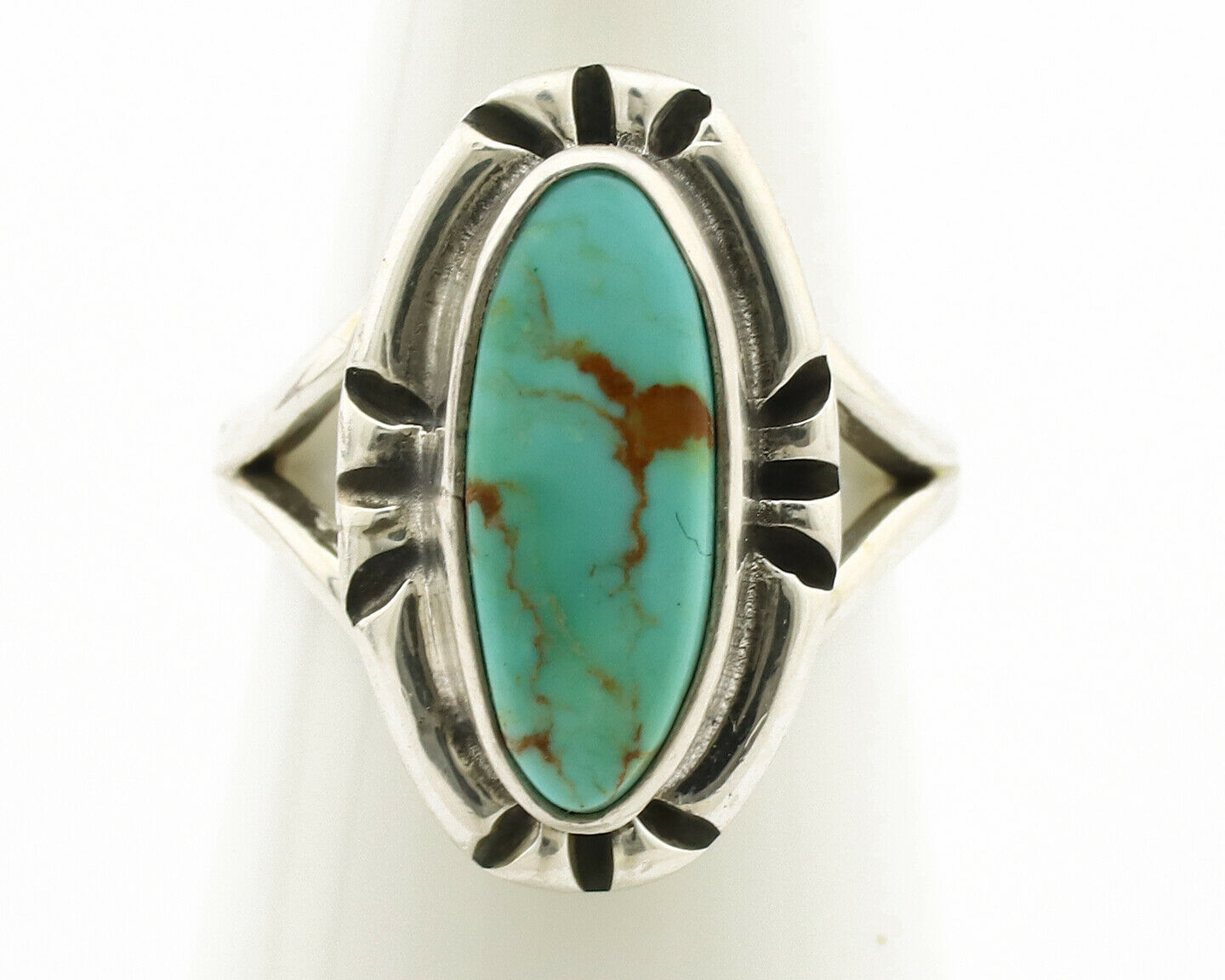 Navajo Ring .925 Silver Natural Mined Turquoise Artist Signed Gecko C.80's