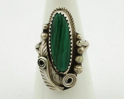 Navajo Ring 925 Silver Natural Green Malachite Signed Justin Morris C.80's