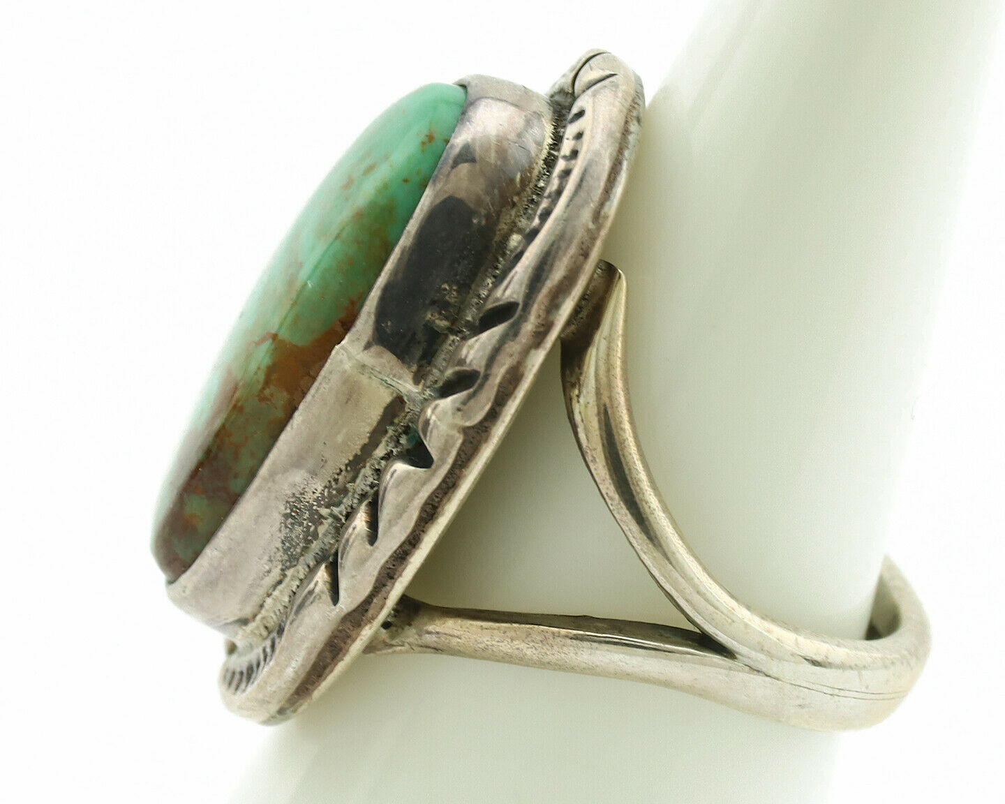 Navajo Ring .925 Silver Kingman Turquoise Artist Signed Gecko C.1980's