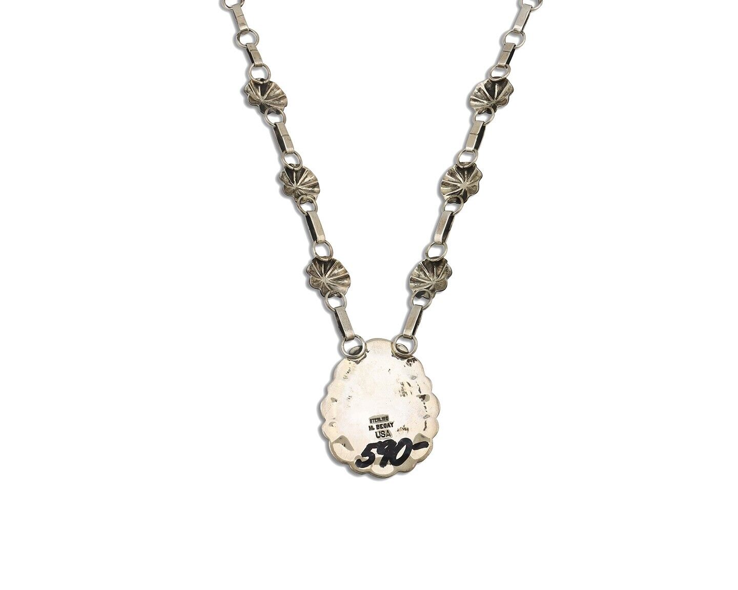 Navajo Necklace 925 Silver Turquoise, Onyx, Lapis Artist Signed M Begay C.80's