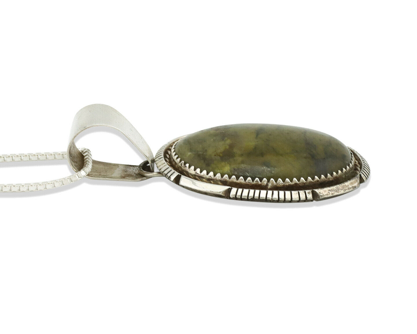 Navajo Pendant .925 Silver Green Agate Turquoise Artist Signed BB C.80's