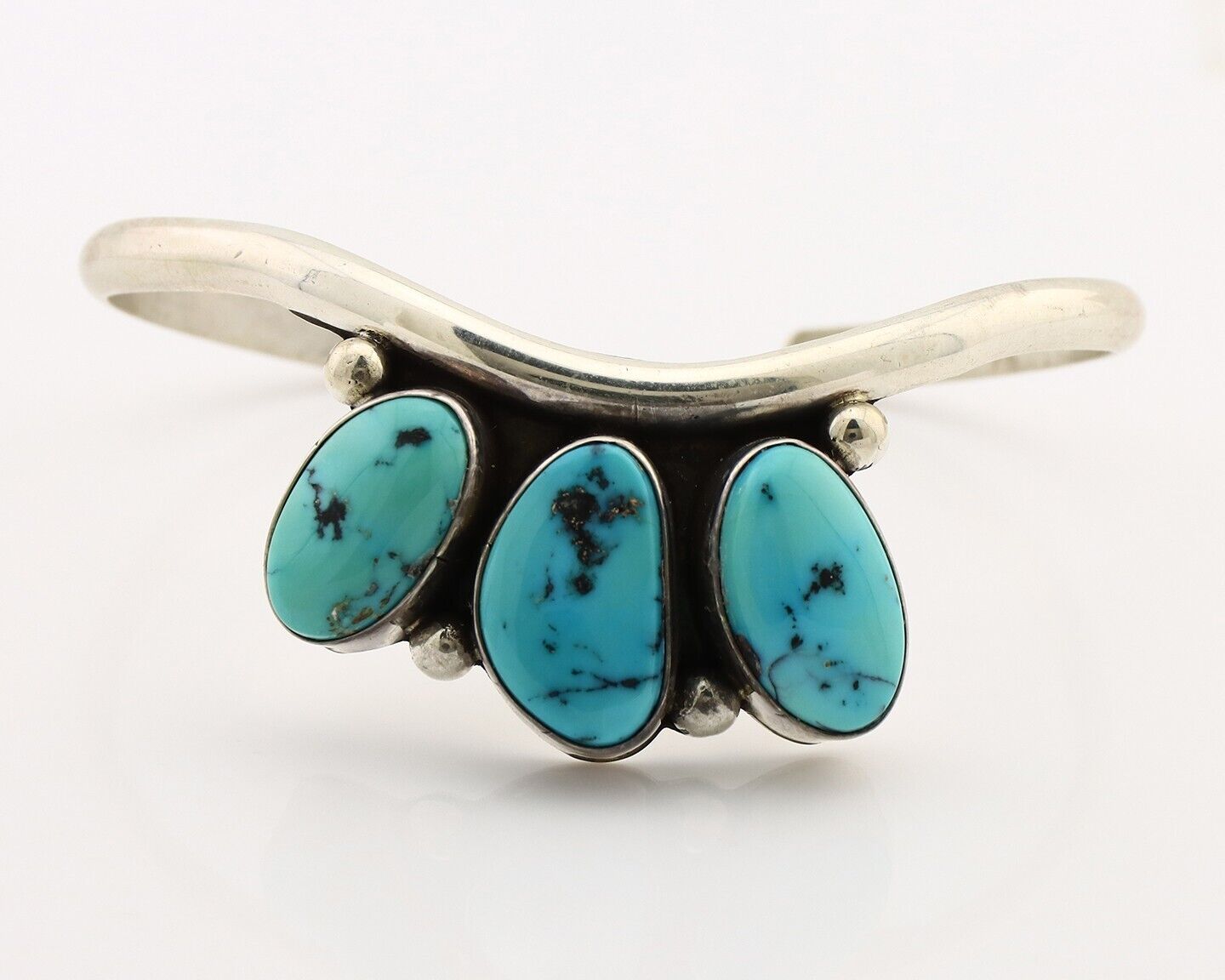 Navajo Bracelet 925 Silver Blue Kingman Turquoise Artist Signed E SANDAVOL C80s