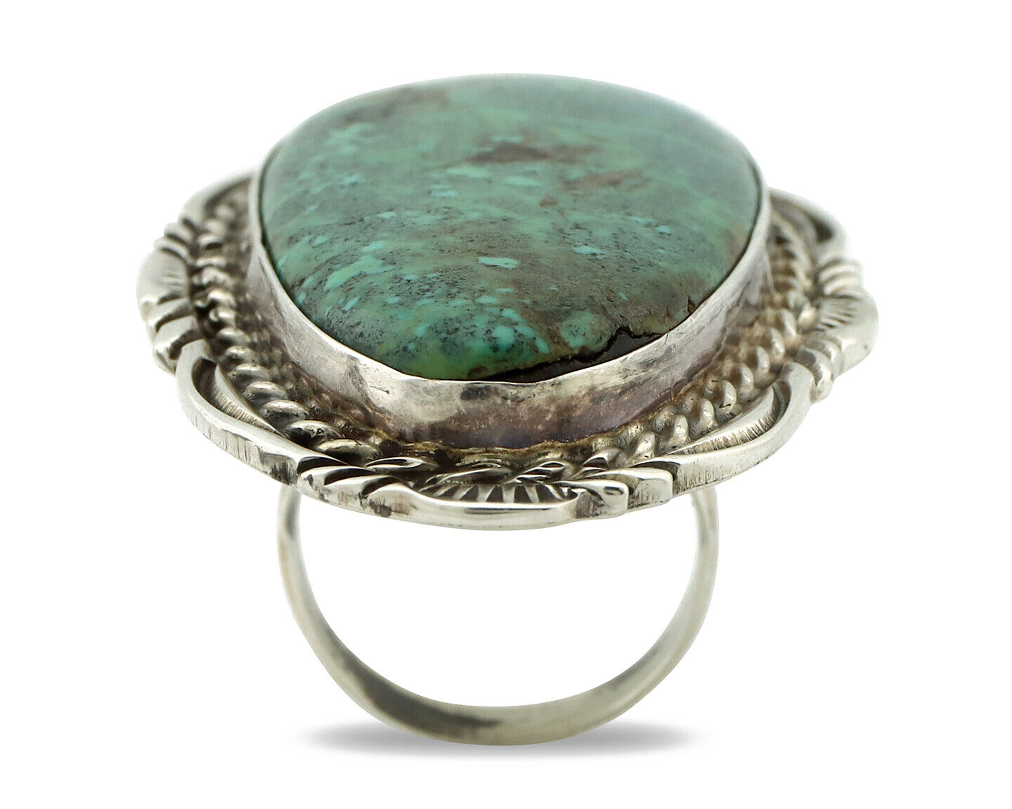 Navajo Ring 925 Silver Black Spiderweb Turquoise Artist Signed Billy Eagle C.80s