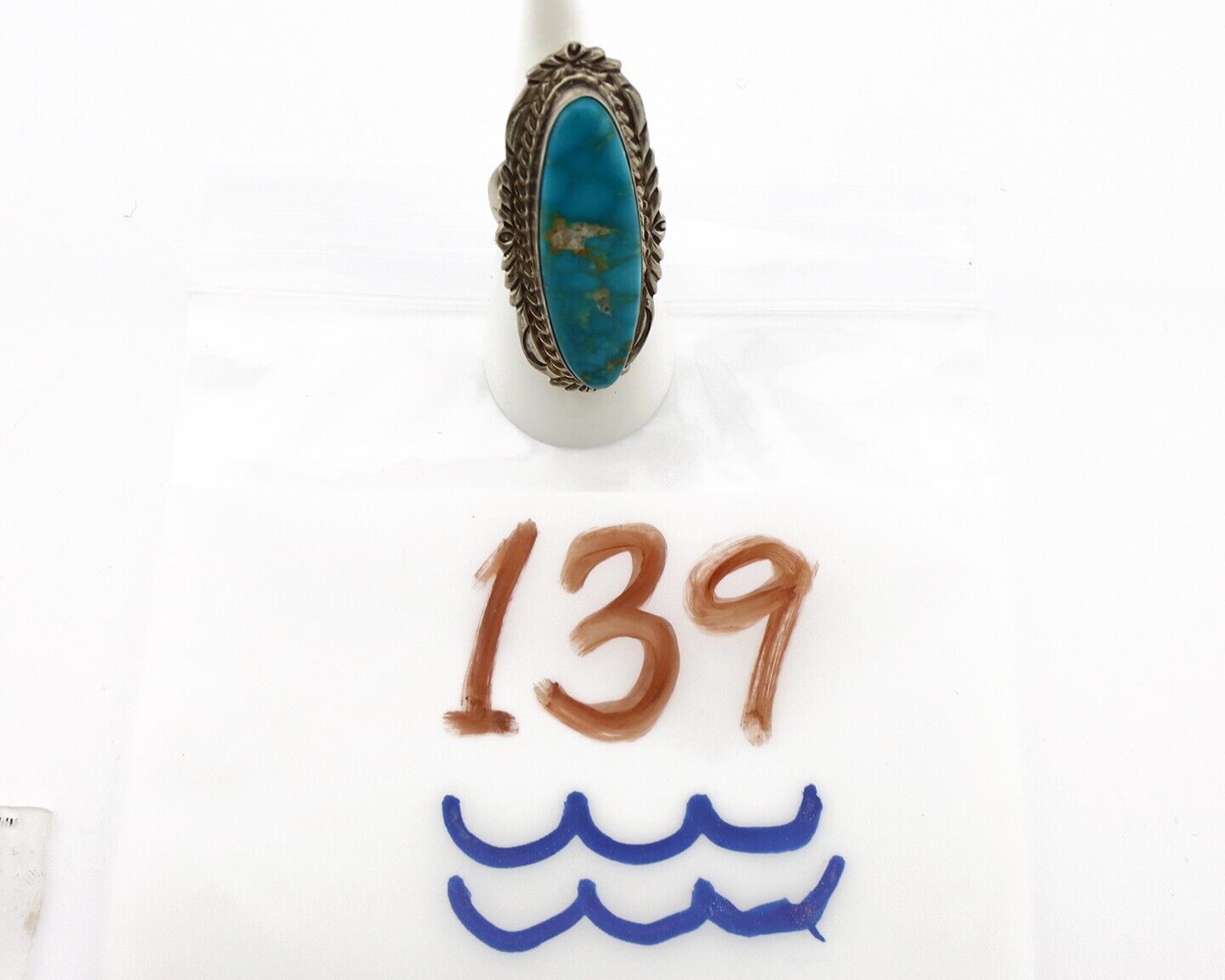 Navajo Ring 925 Silver Spiderweb Blue Turquoise Artist Signed Billy Eagle C.80s