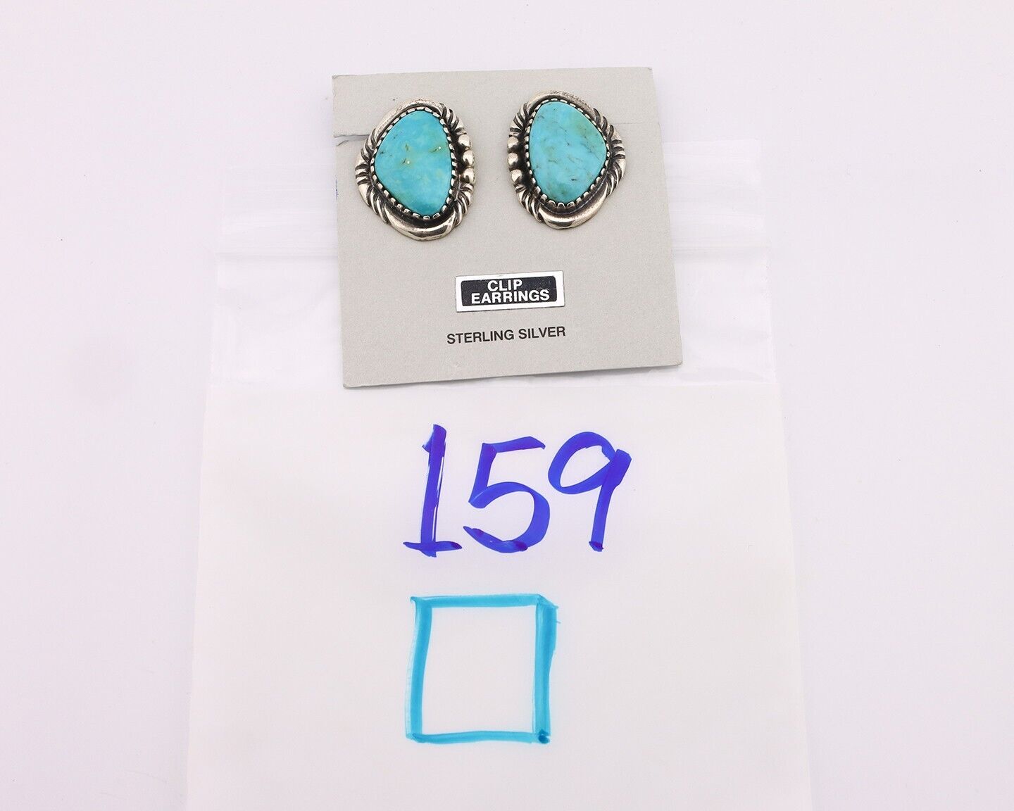 Navajo Earrings 925 Silver Natural Blue Turquoise Native American Artist C.90's