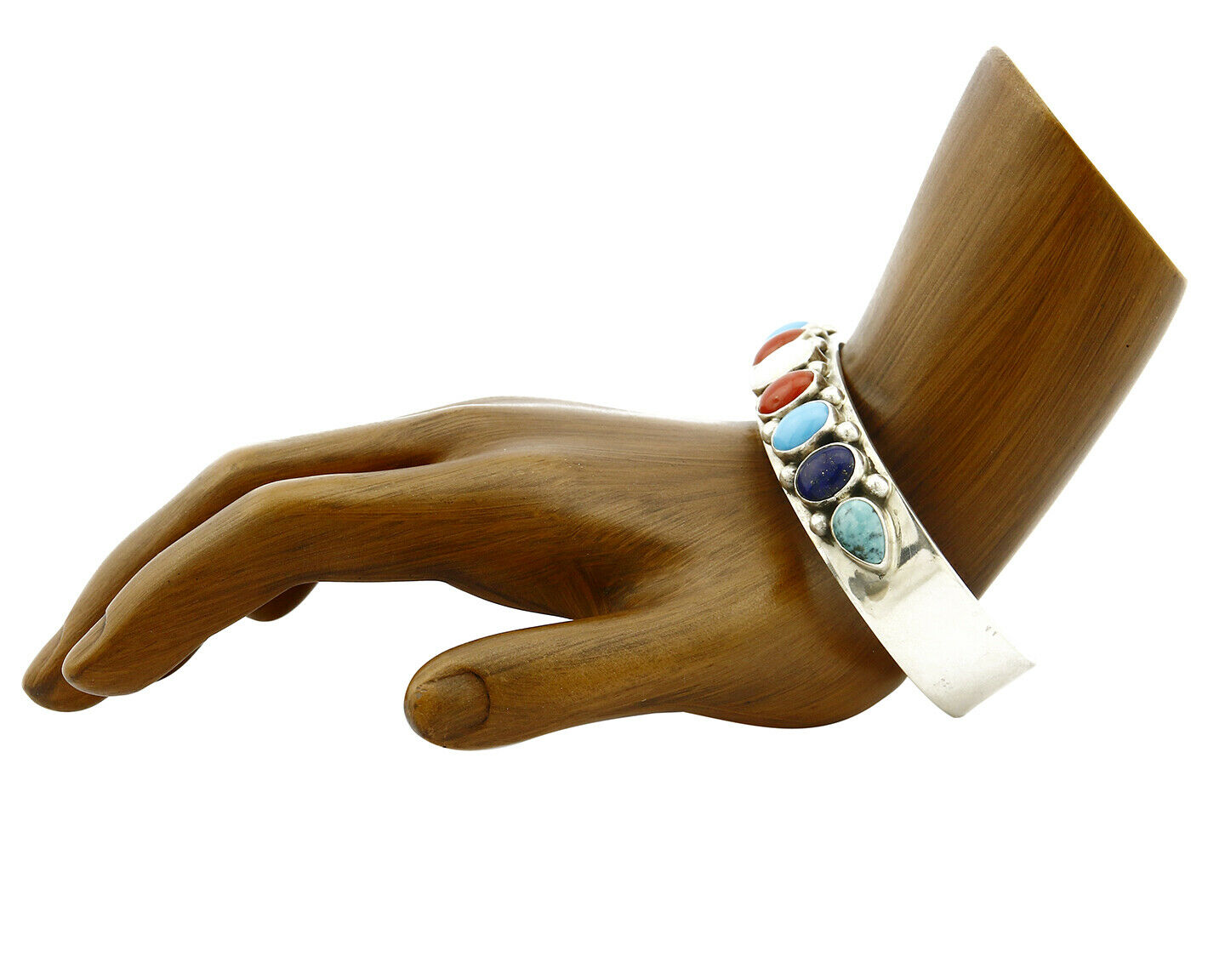 Women's Gemstone Navajo Bracelet .925 Silver Signed Leonard James C.80's