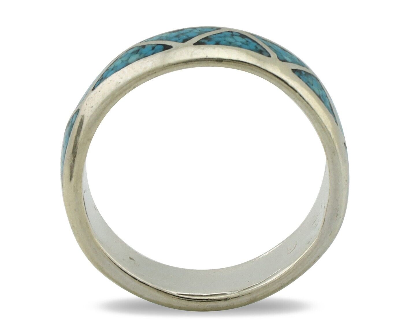 Navajo Chip Inlay Ring 925 Silver Sleeping Beauty Turquoise Artist Silver Cloud