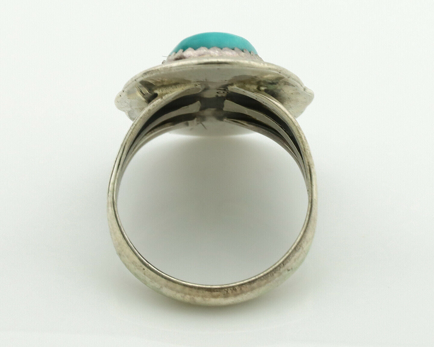 Navajo Ring .925 Silver Blue Turquoise Signed M Begay C.1980's