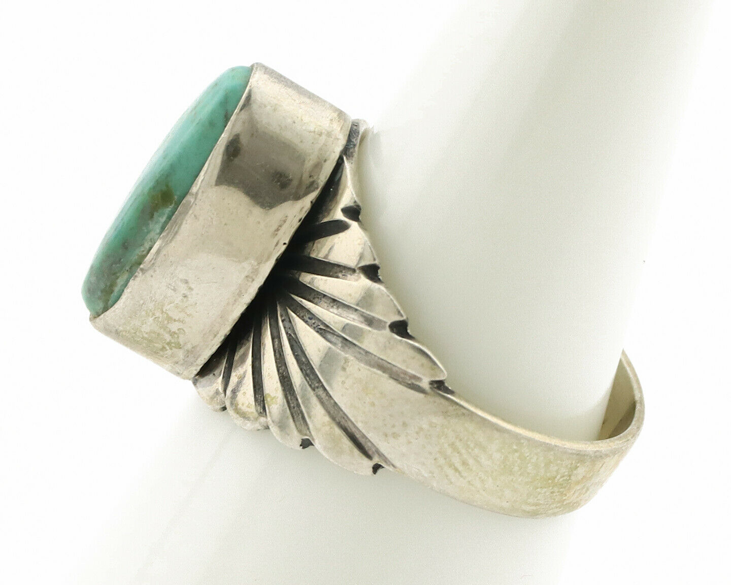 Navajo Ring .925 Silver Kingman Turquoise Artist Signed Apache C.80's