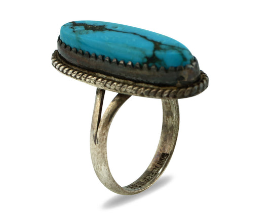 Navajo Ring .925 Silver Morenci Turquoise Native American Artist C.80's