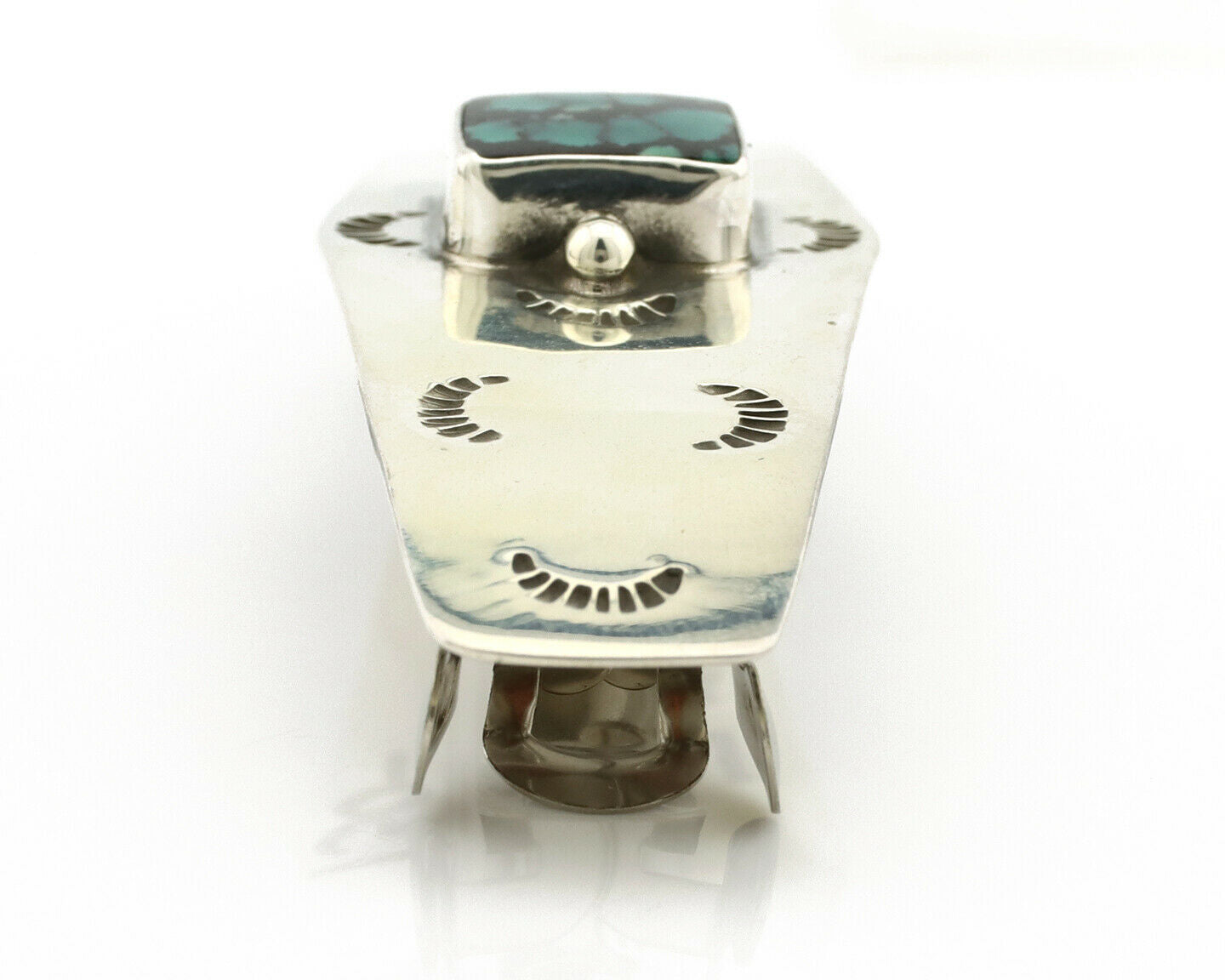 Navajo Hair Clip .925 Silver Green Spiderweb Turquoise Barrette C.80's