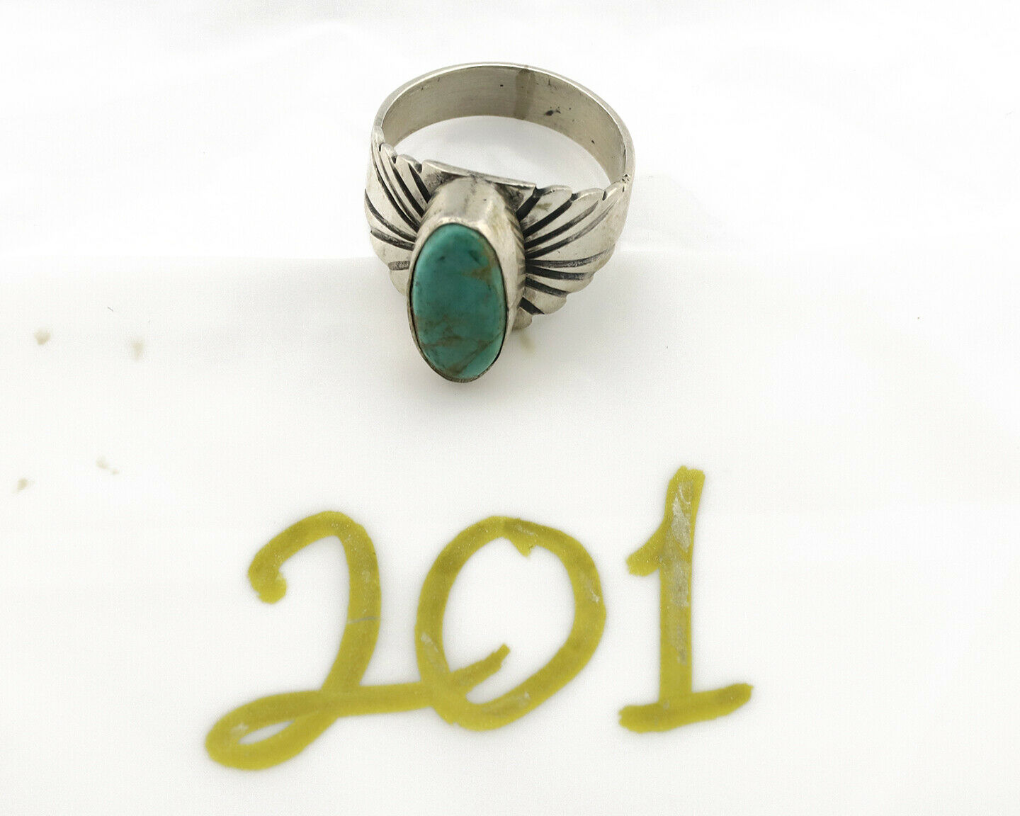 Navajo Ring .925 Silver Kingman Turquoise Artist Signed Apache C.80's