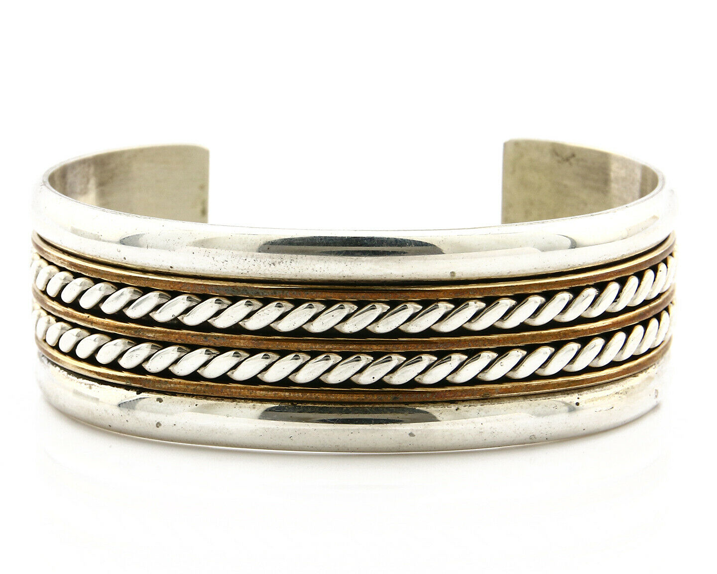 Navajo Bracelet SOLID .925 Silver & 12K Gold Filled Signed Artist TAHE C1980's