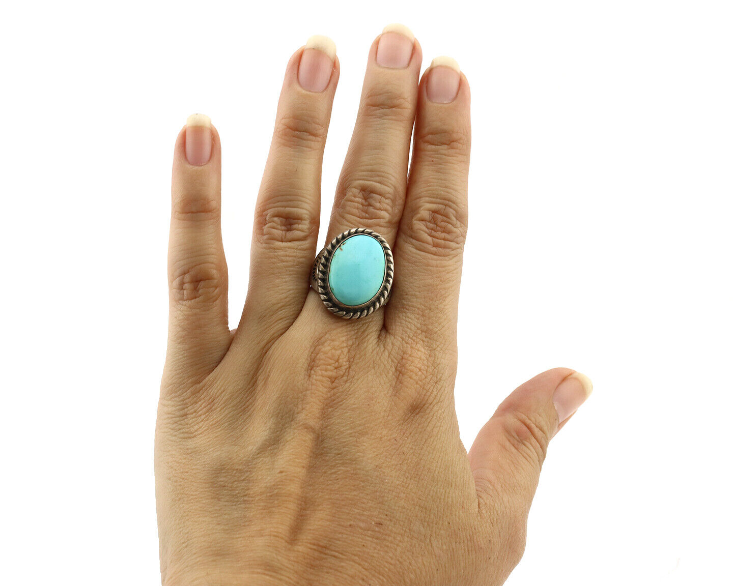 Navajo Ring 925 Silver Natural Blue Turquoise Native American Signed C.80's
