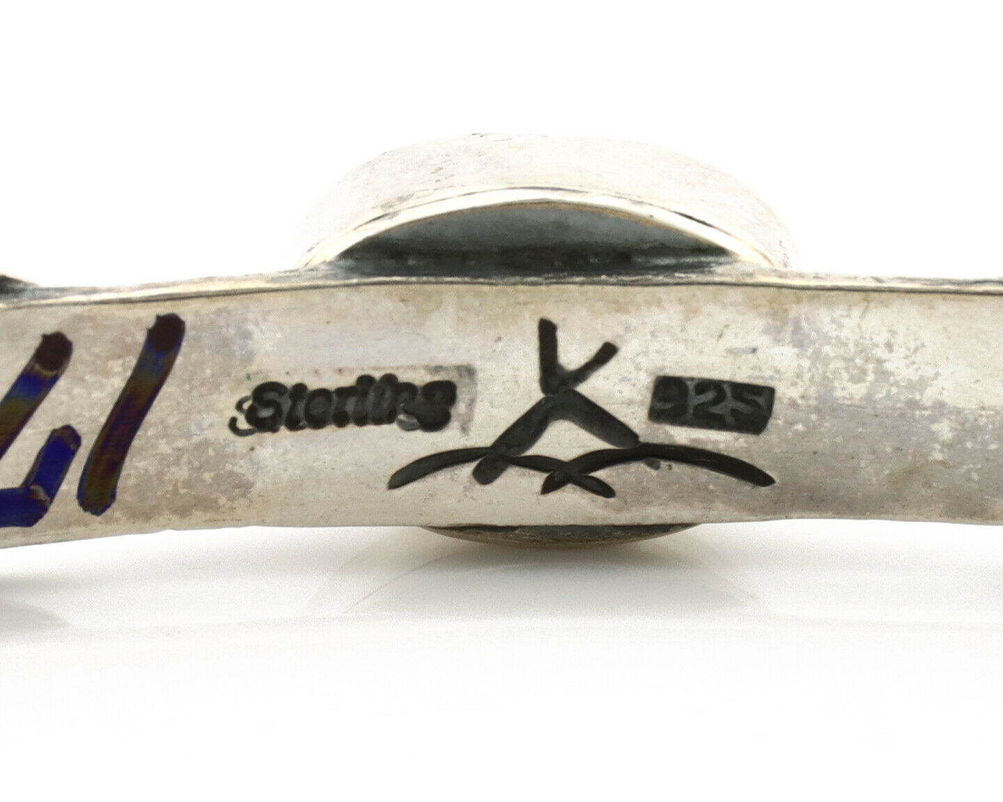 Navajo Bracelet .925 Silver Arizona Turquoise Artist Signed Tipi on Hill 80's