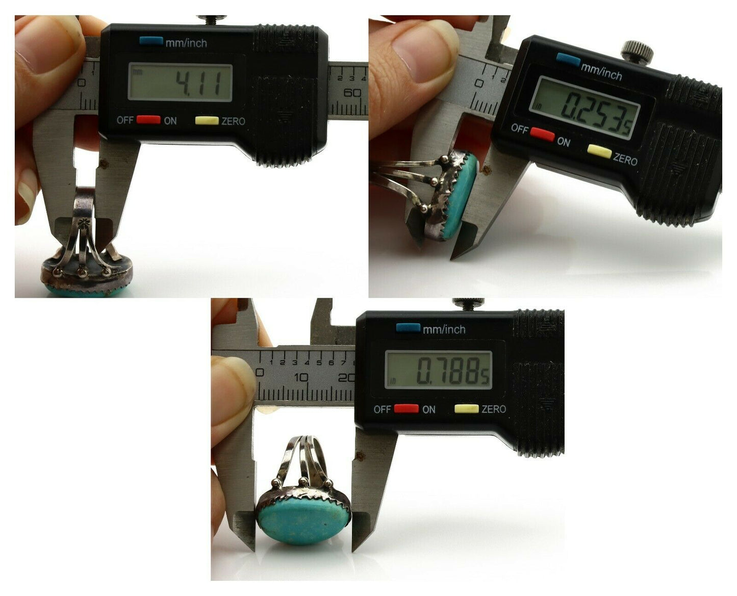 Navajo Ring .925 Silver Blue Turquoise Native American Artist C.1980's