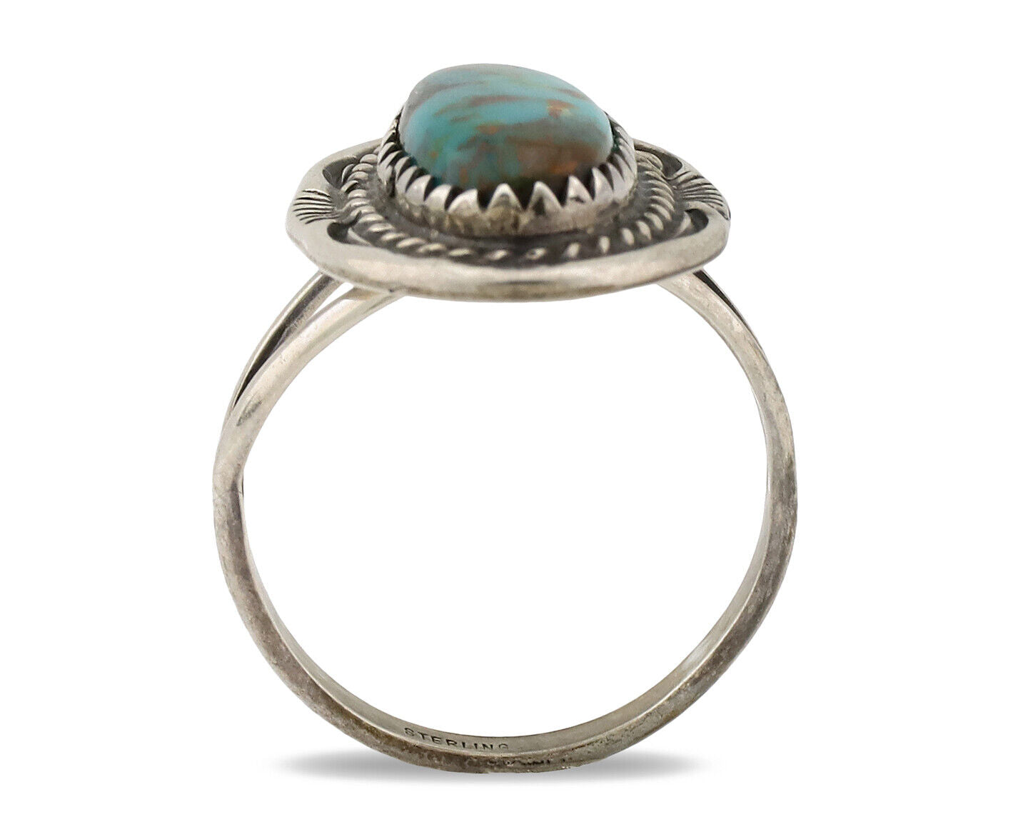 Navajo Ring .925 Silver Nevada Turquoise Signed Native Artist C.1980's