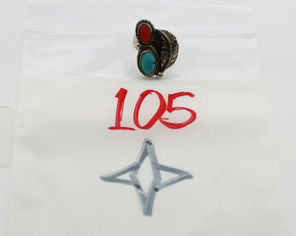 Navajo Handmade Ring 925 Silver Turquiose & Coral Native American Artist C.80's