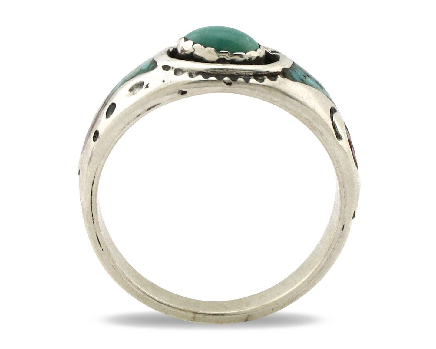 Navajo Handmade Ring 925 Silver Blue Turquoise & Coral Native American C.80's
