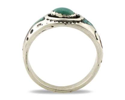 Navajo Handmade Ring 925 Silver Blue Turquoise & Coral Native American C.80's