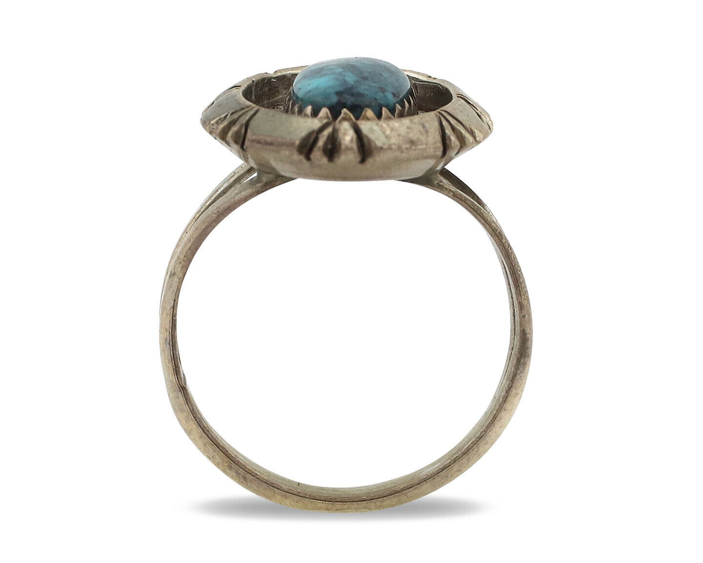 Navajo Ring 925 Silver Natural Black Spiderweb Turquoise Native Artist C.80's