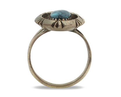 Navajo Ring 925 Silver Natural Black Spiderweb Turquoise Native Artist C.80's