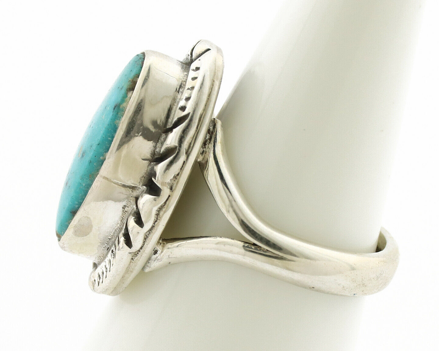 Navajo Ring .925 Silver Natural Mined Turquoise Artist Signed Gecko C.80's