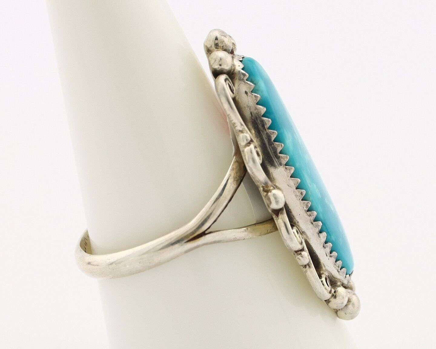 Navajo Ring 925 Silver Blue Gem Turquoise Artist Signed TALHAT C.80's