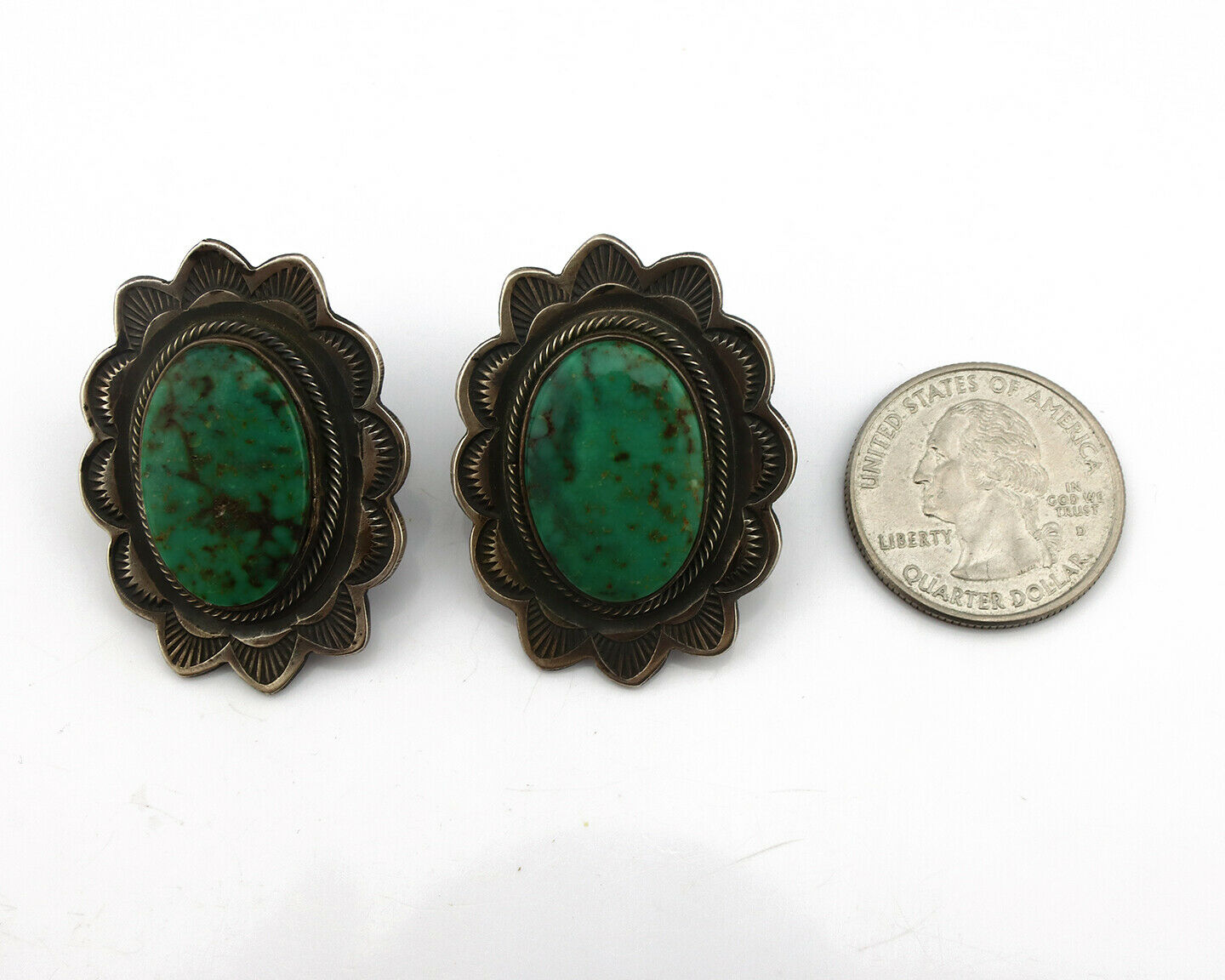 Concho Green Natural Turquoise Post Earrings by PJ Begay